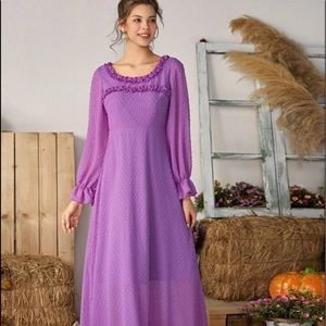 Boho Swiss Dot Rrill Trim Fuchsia Dress Size XL